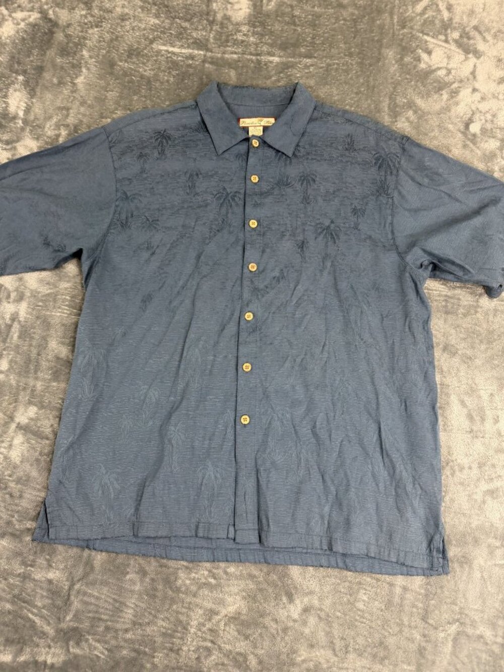 Paradise Blue Mens Palm Tree Textured Short Sleeve Button-Up Shirt XL